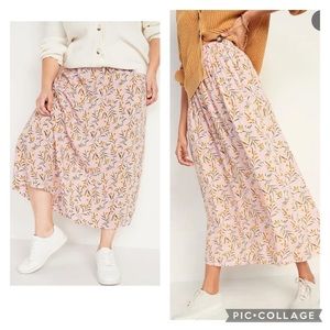 Cottage core floral pint rayon smocked waist pull on midi maxi skirt XXL